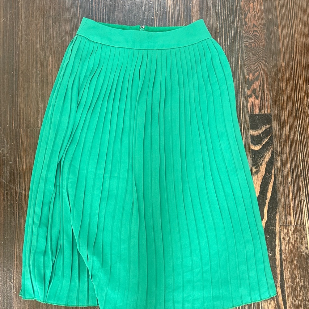 J. Crew Bright Green Pleated Midi Skirt